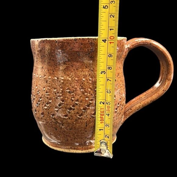 Mug Teacups Set Miamado Sandstone Studio Art Pottery Brown Green Stamped - Picture 9 of 16